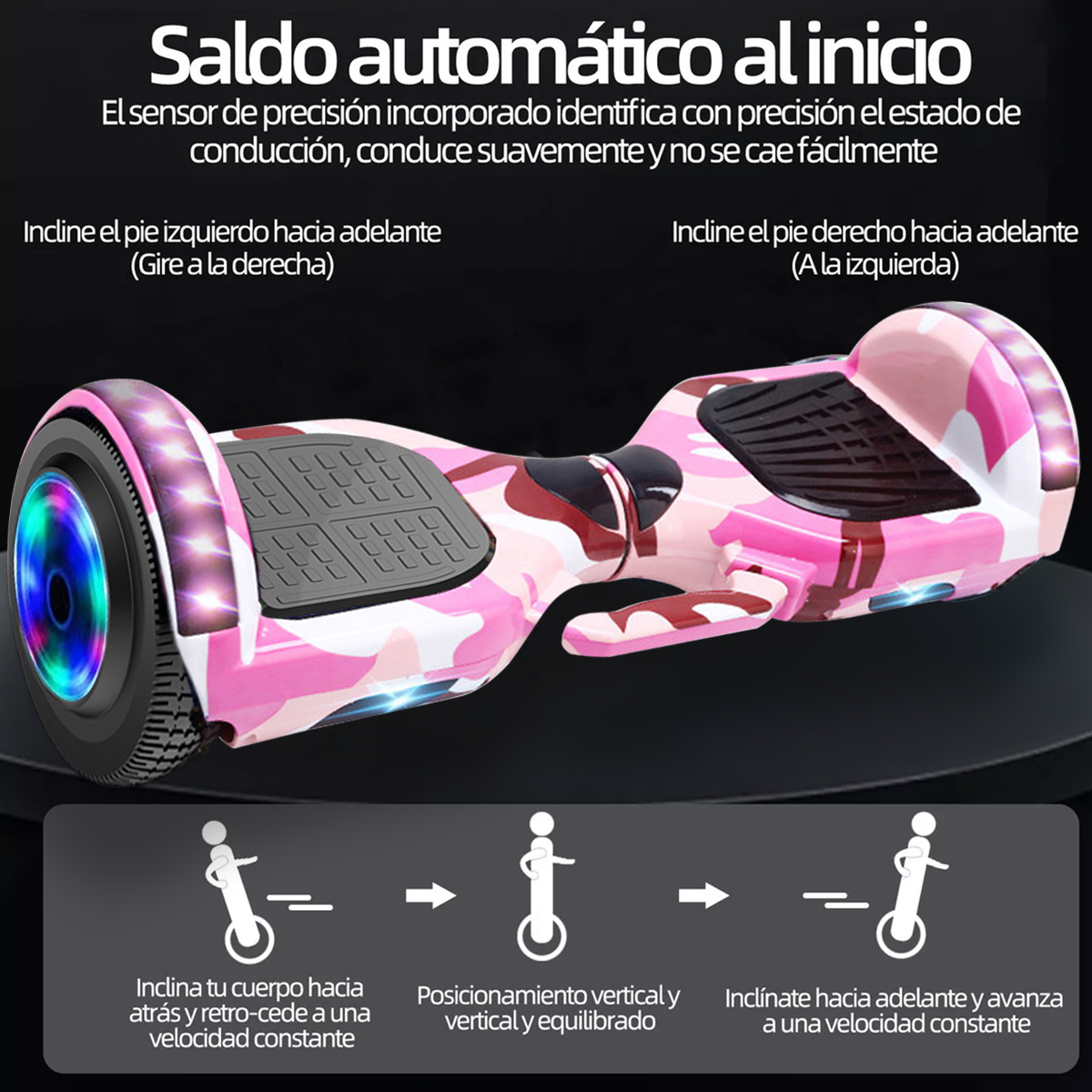 Foto 7 pulgar | Hoverboard Scooter Electrico Con Bluetooth Con Luces Led Y Barra Para Sostenerse Color Rosa