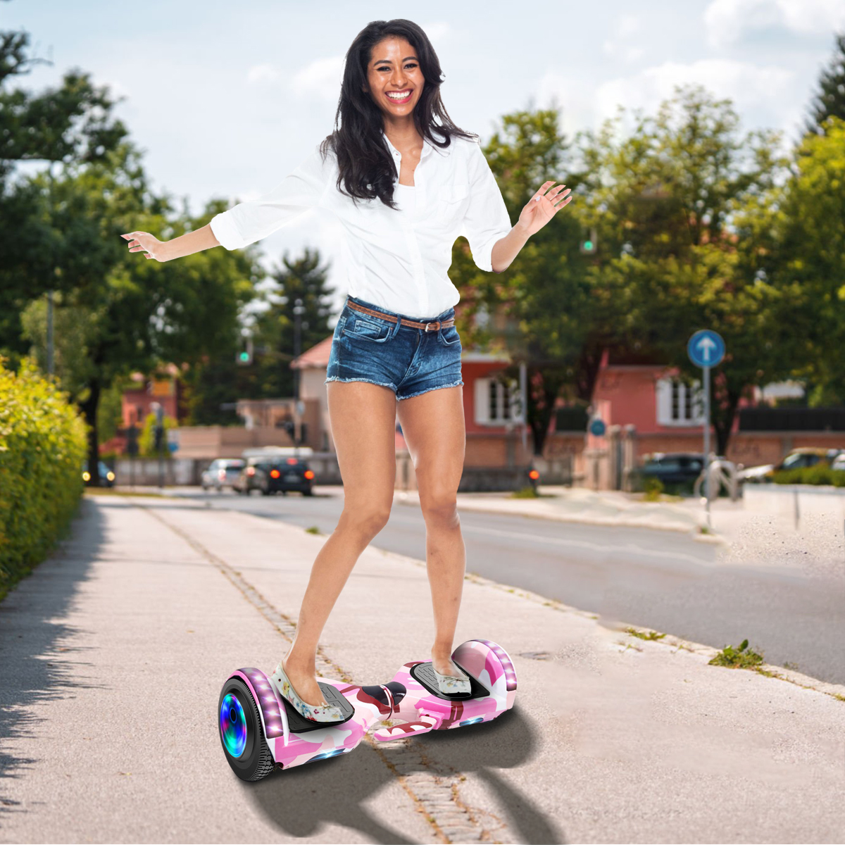 Foto 8 pulgar | Hoverboard Scooter Electrico Con Bluetooth Con Luces Led Y Barra Para Sostenerse Color Rosa