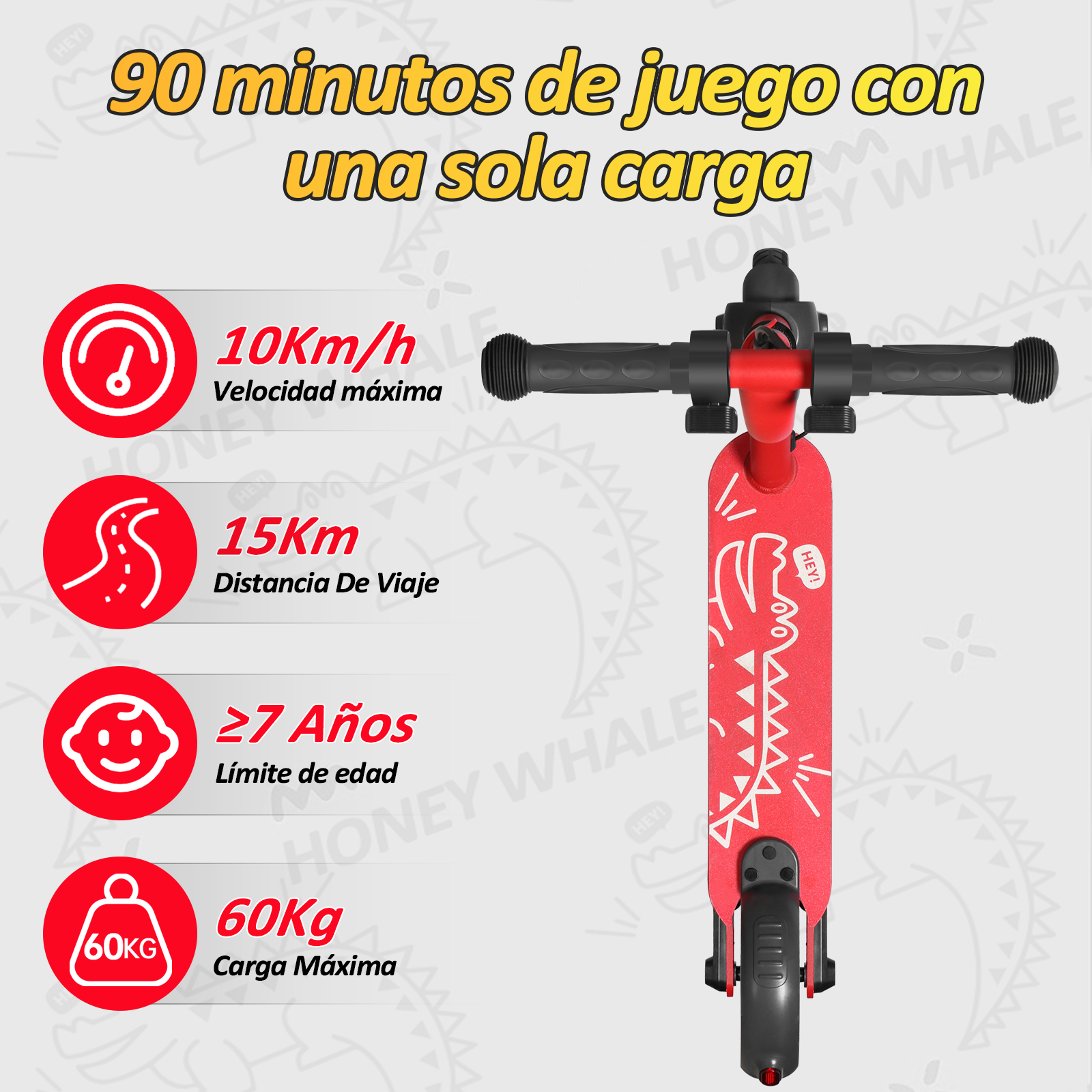 Foto 3 pulgar | Scooter Eléctrico Honey Whale Para Niños 100w E6 color Rojo