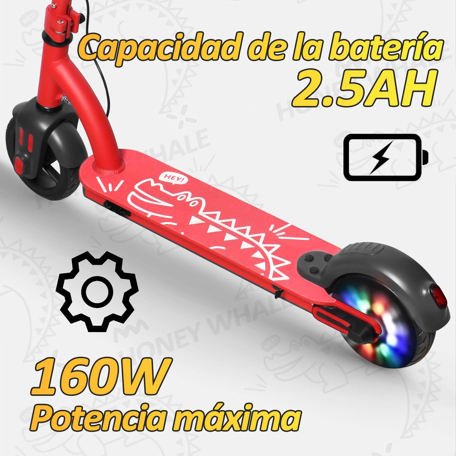 Foto 4 pulgar | Scooter Eléctrico Honey Whale Para Niños 100w E6 color Rojo