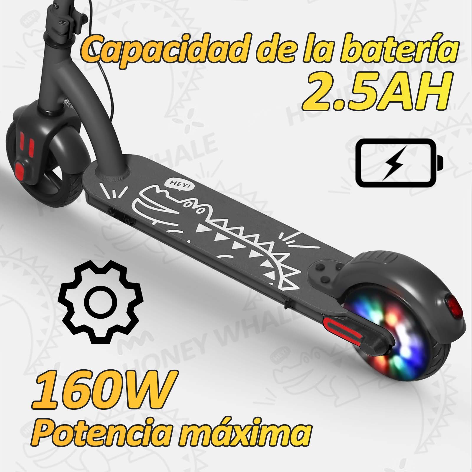 Foto 5 pulgar | Scooter Eléctrico Honey Whale Para Niños 100w E6 Gris