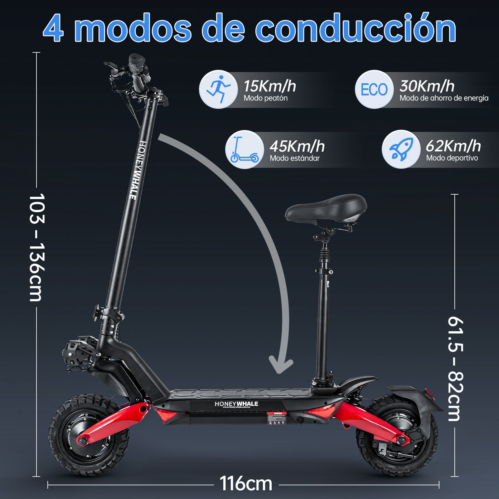 Foto 6 | Scooter Eléctrico Plegable Honey Whale T8 color Negro