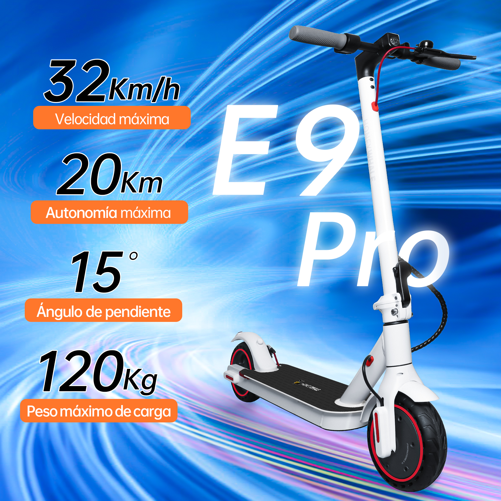 Foto 3 pulgar | E9 Pro Scooter Eléctrico Plegable Honey Whale color Blanco