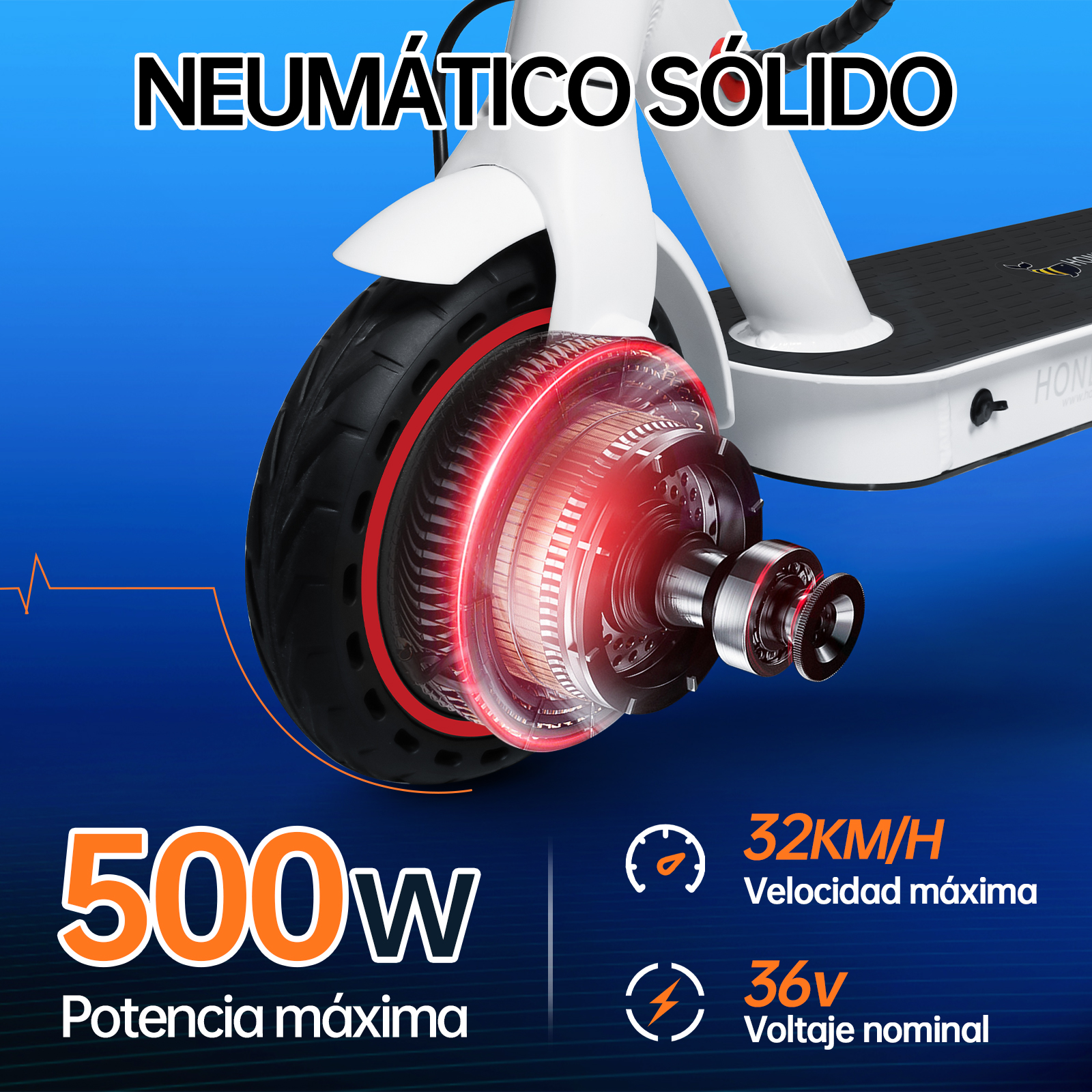 Foto 4 pulgar | E9 Pro Scooter Eléctrico Plegable Honey Whale color Blanco