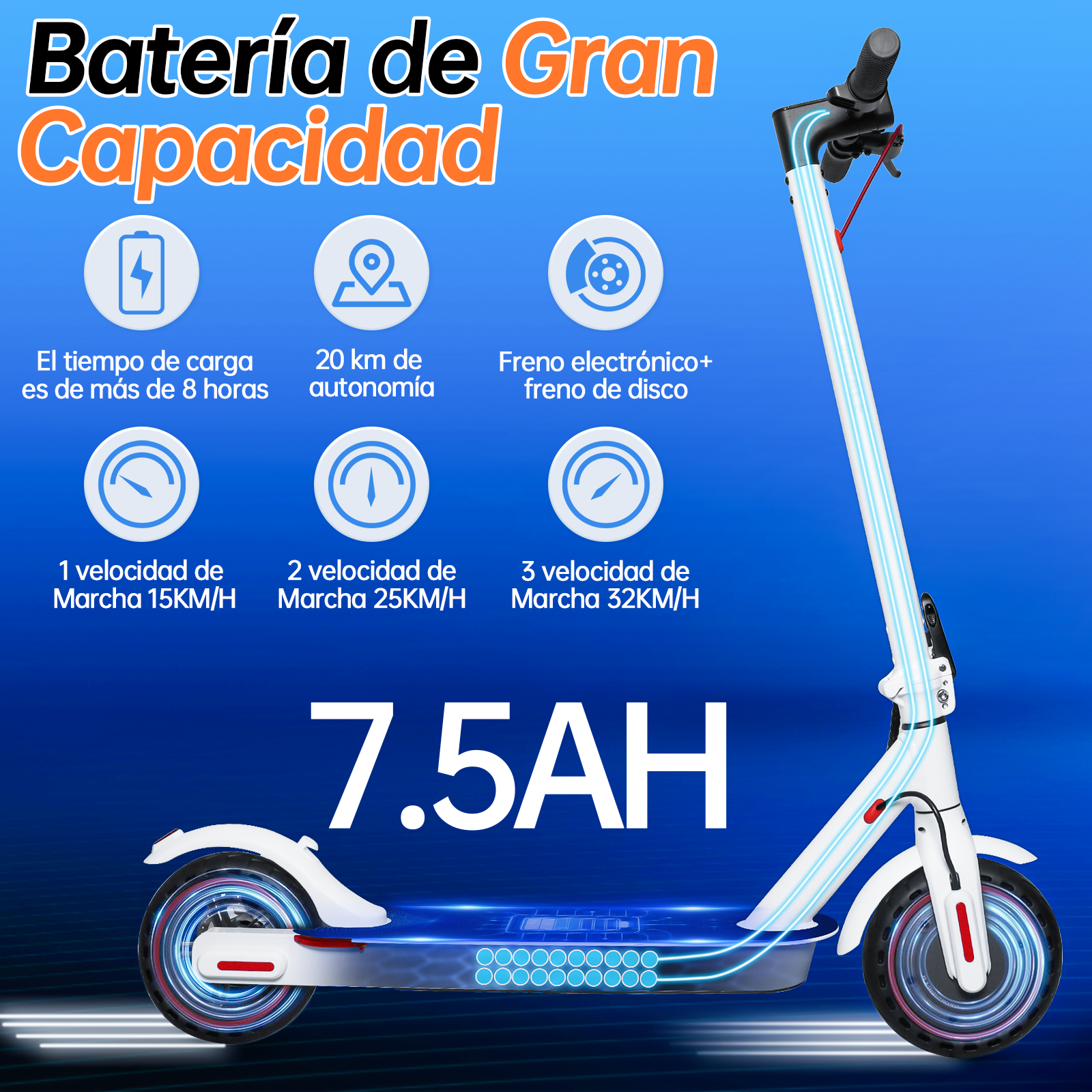 Foto 5 pulgar | E9 Pro Scooter Eléctrico Plegable Honey Whale color Blanco