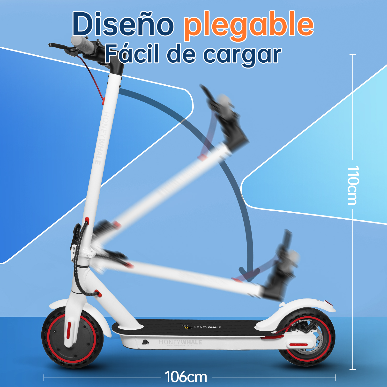 Foto 7 pulgar | E9 Pro Scooter Eléctrico Plegable Honey Whale color Blanco