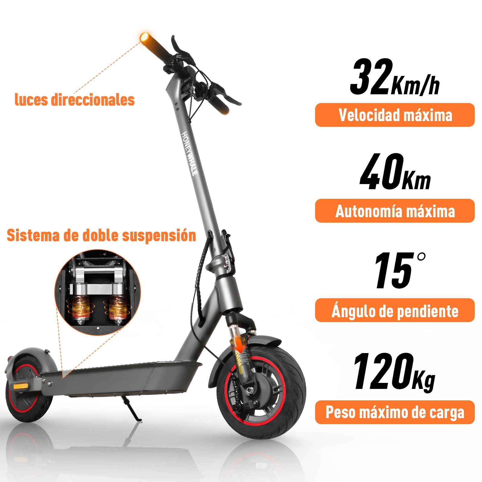 E9 Max Scooter Eléctrico Plegable Honey Whale Color Negro | Coppel.com