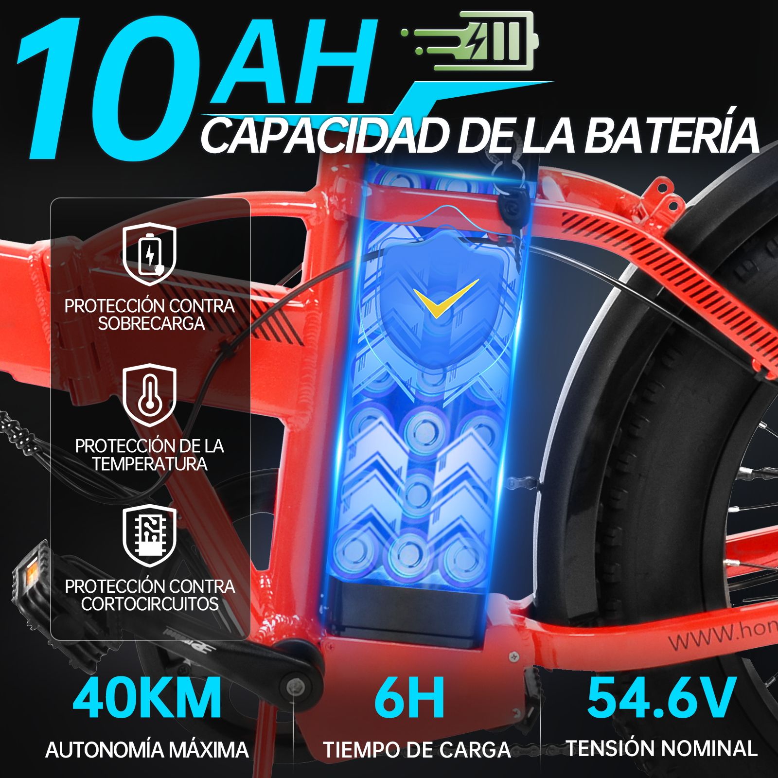 Foto 5 pulgar | Bicicleta Eléctrica Honey Whale F6 Pro color Rojo Plegable