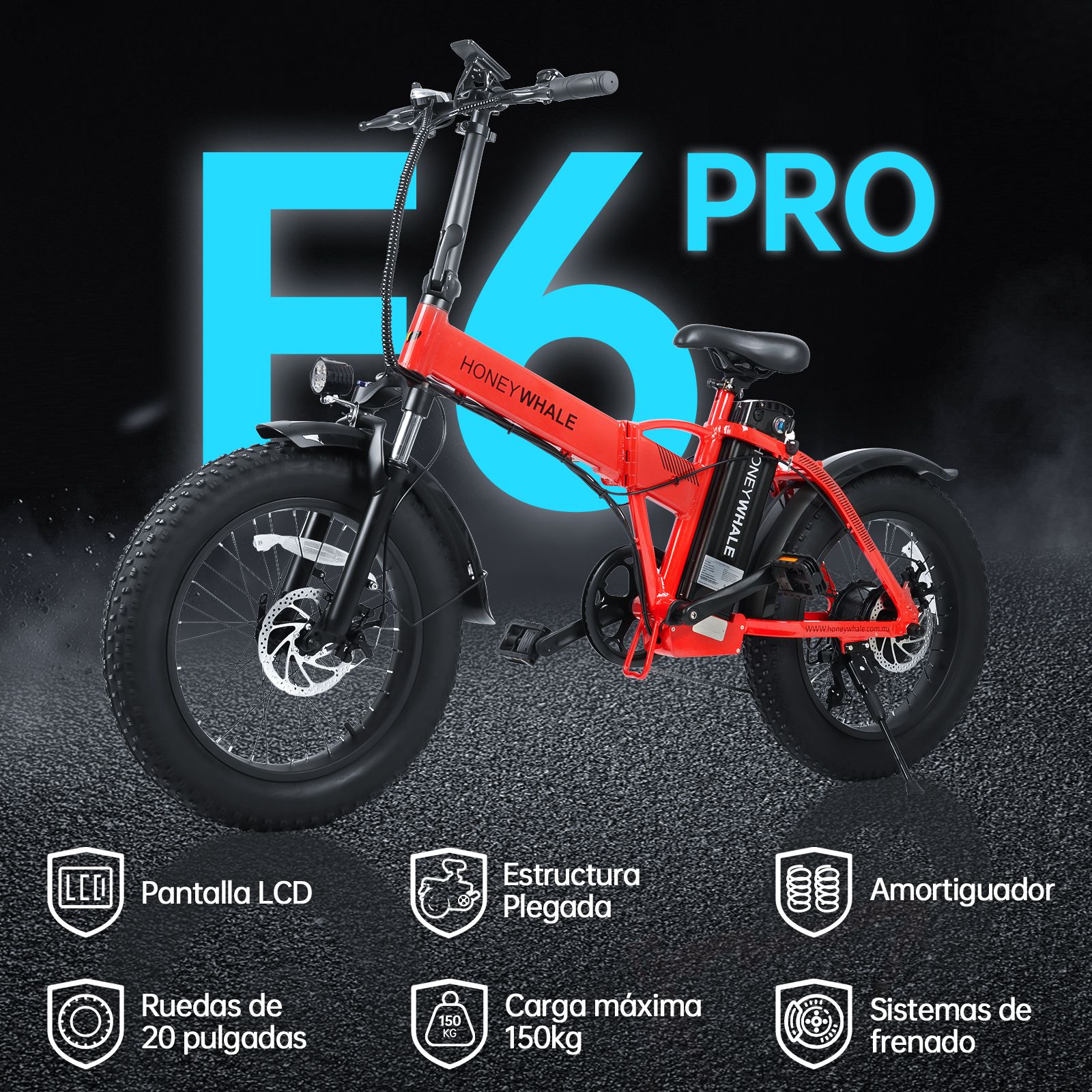 Foto 9 pulgar | Bicicleta Eléctrica Honey Whale F6 Pro color Rojo Plegable