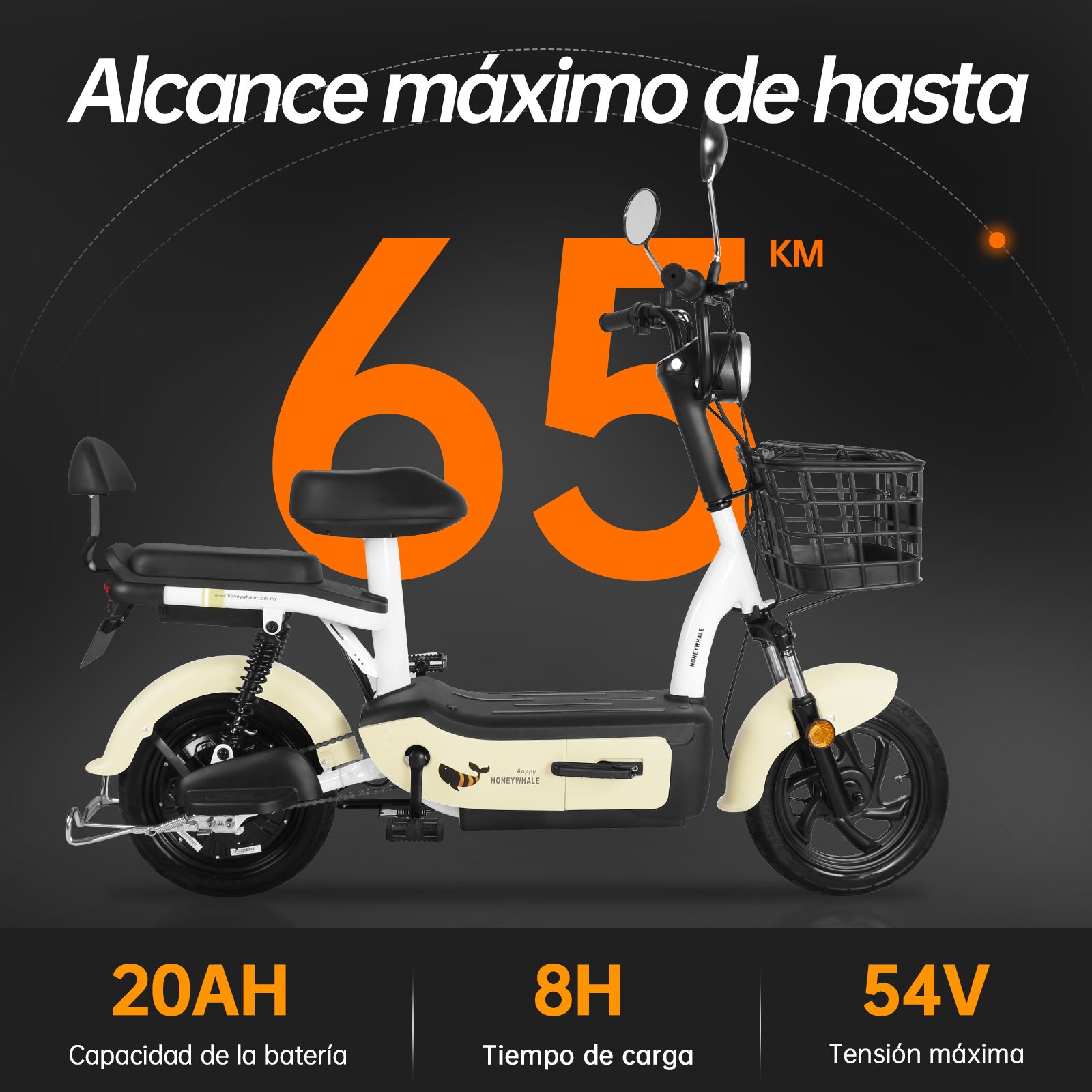 Foto 4 pulgar | Motobici Eléctrica Honey Whale U1S color Beige
