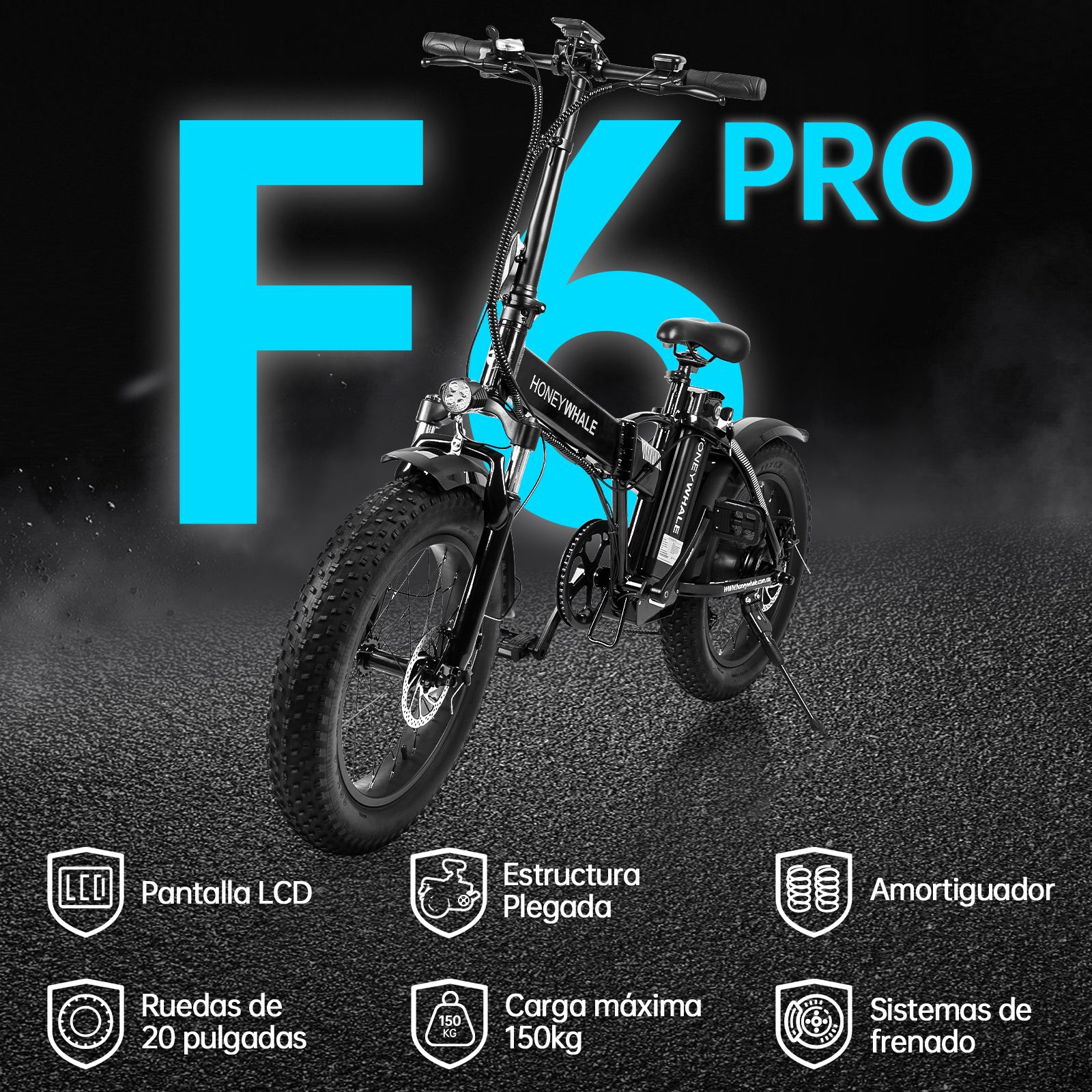 Foto 6 pulgar | Bicicleta Eléctrica Plegable Honey Whale F6 Pro color Negro