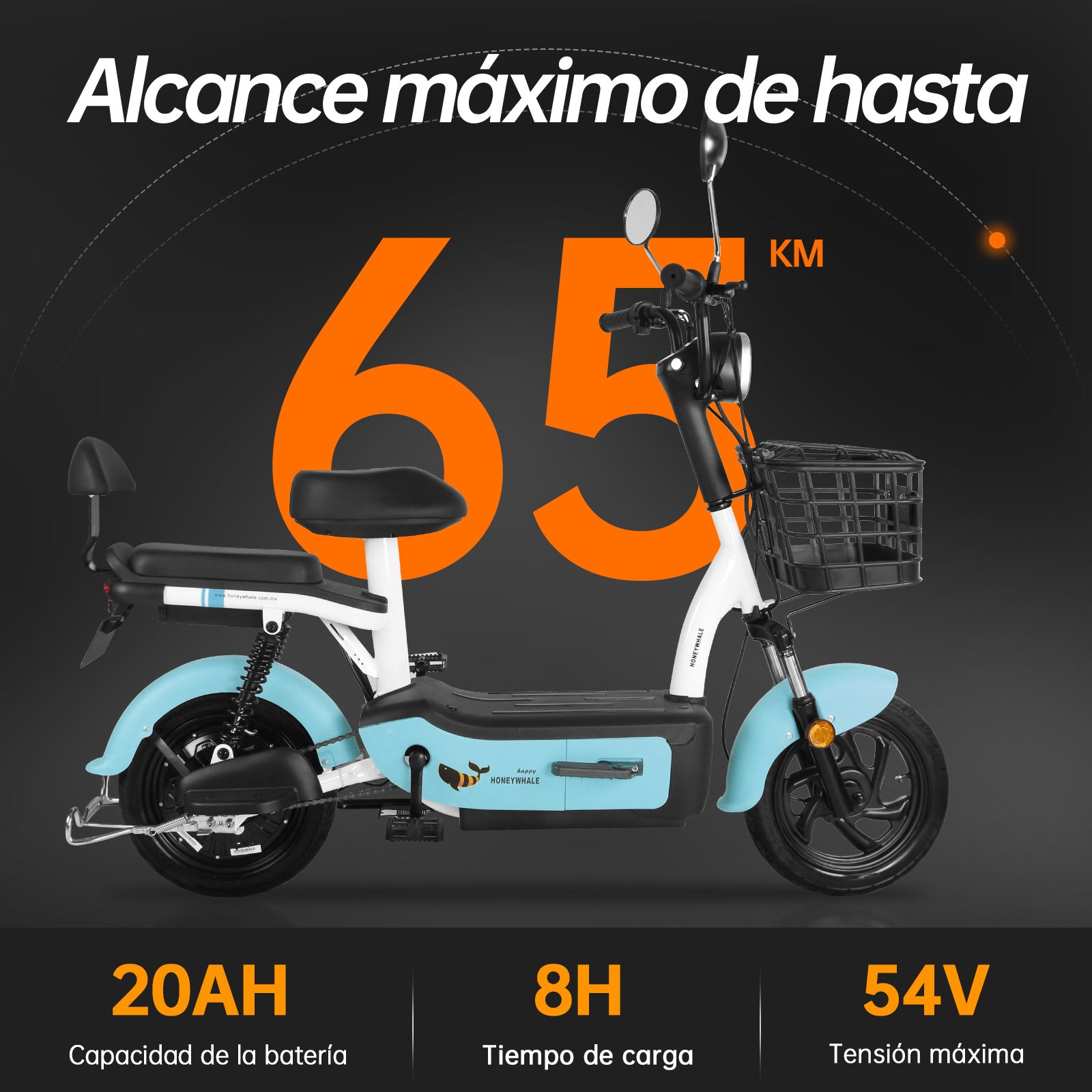 Foto 4 pulgar | Motobici Eléctrica Honey Whale U1S color Azul