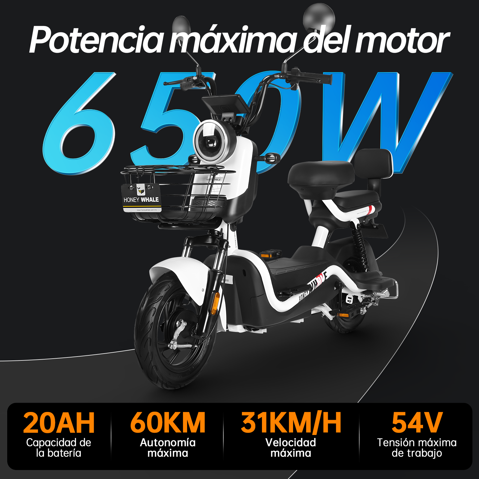 Foto 3 | Motobici Eléctrica Honey Whale U3s color Blanco