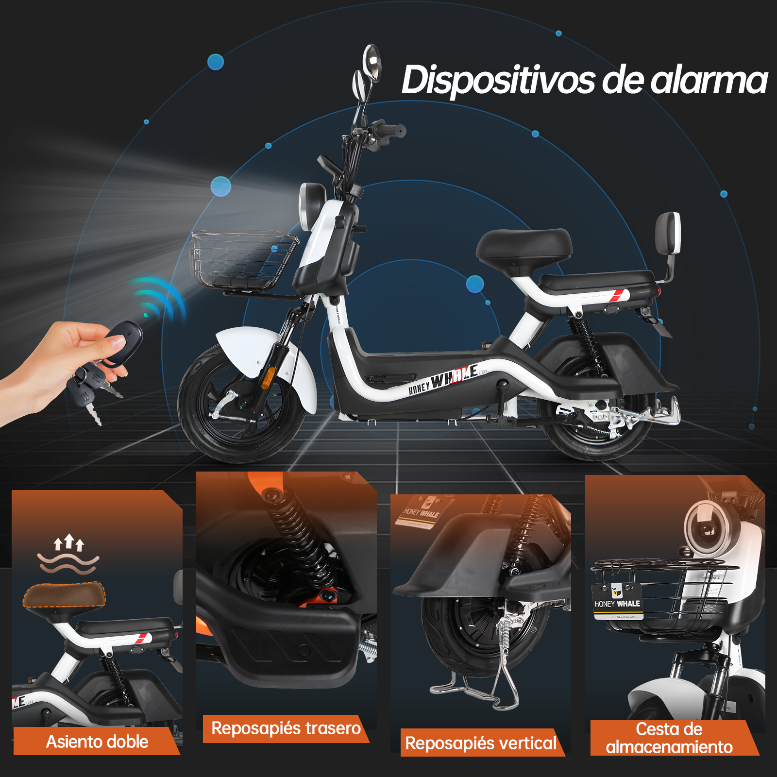Foto 5 pulgar | Motobici Eléctrica Honey Whale U3s color Blanco