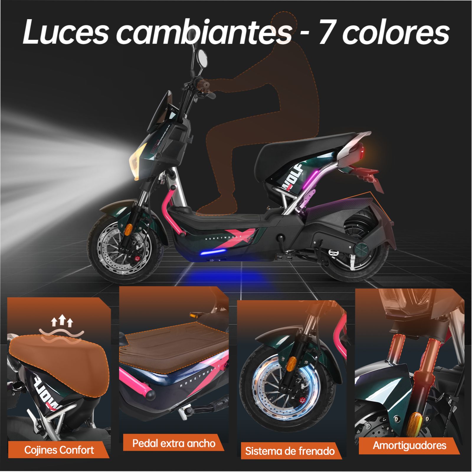 Foto 6 | Motobici Eléctrica Honey Whale ZL Negro/rosa
