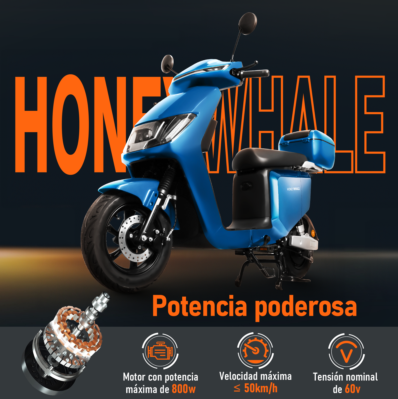 Foto 2 | Motobici Eléctrica Honey Whale I009 Azul