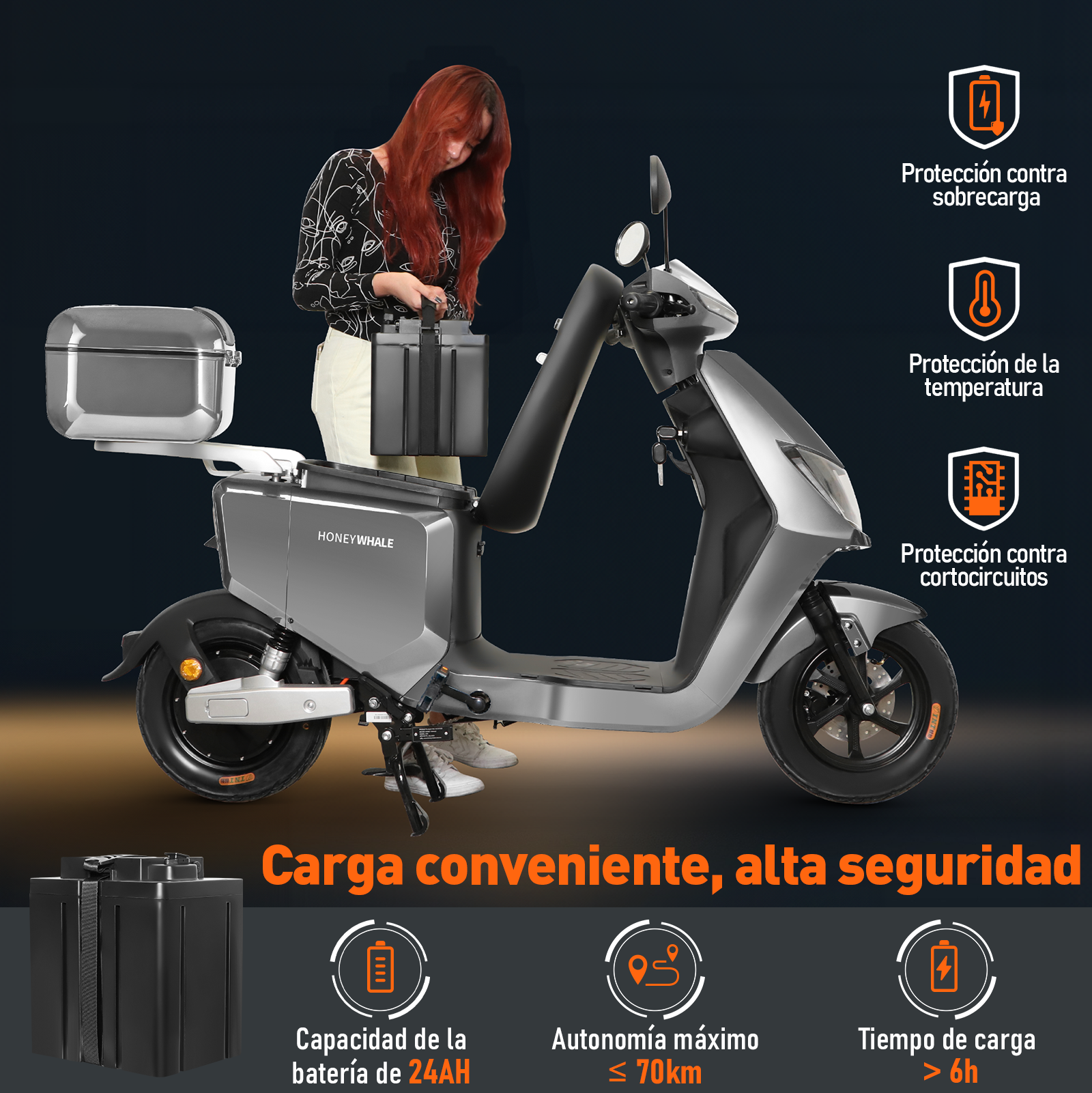 Foto 4 pulgar | Motobici Eléctrica Honey Whale I009 Gris
