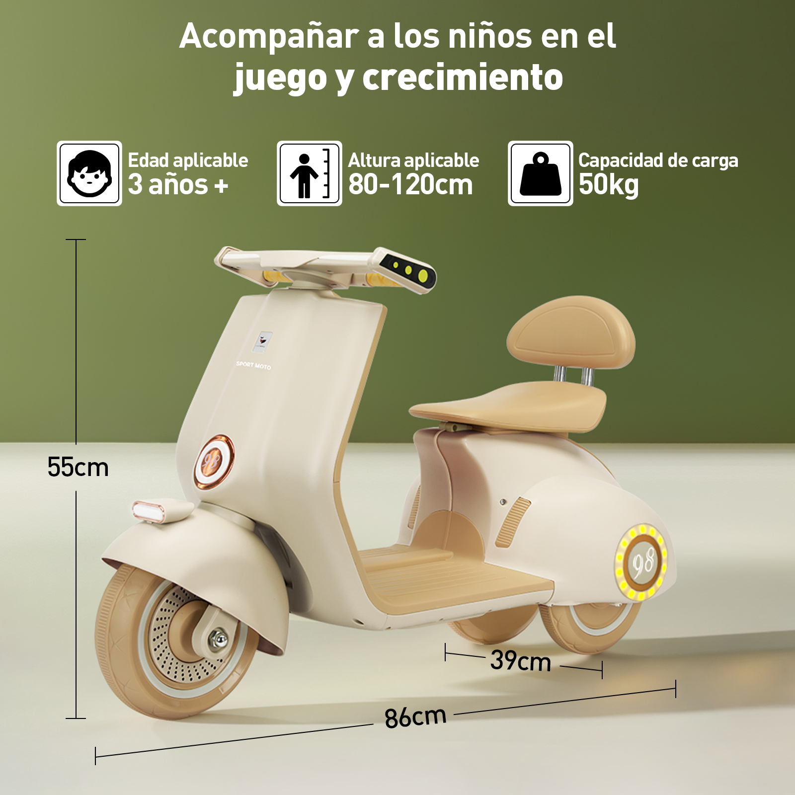 Foto 6 | Mini Moto Eléctrica Vintage Infantil Honey Whale Bdq-916 Beige