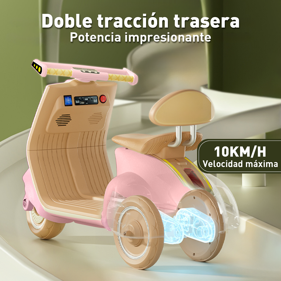 Foto 4 pulgar | Mini Moto Eléctrica Vintage Infantil Honey Whale Bdq-916 Rosa