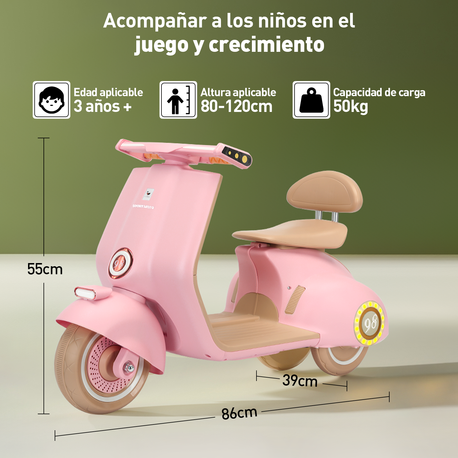 Foto 7 pulgar | Mini Moto Eléctrica Vintage Infantil Honey Whale Bdq-916 Rosa