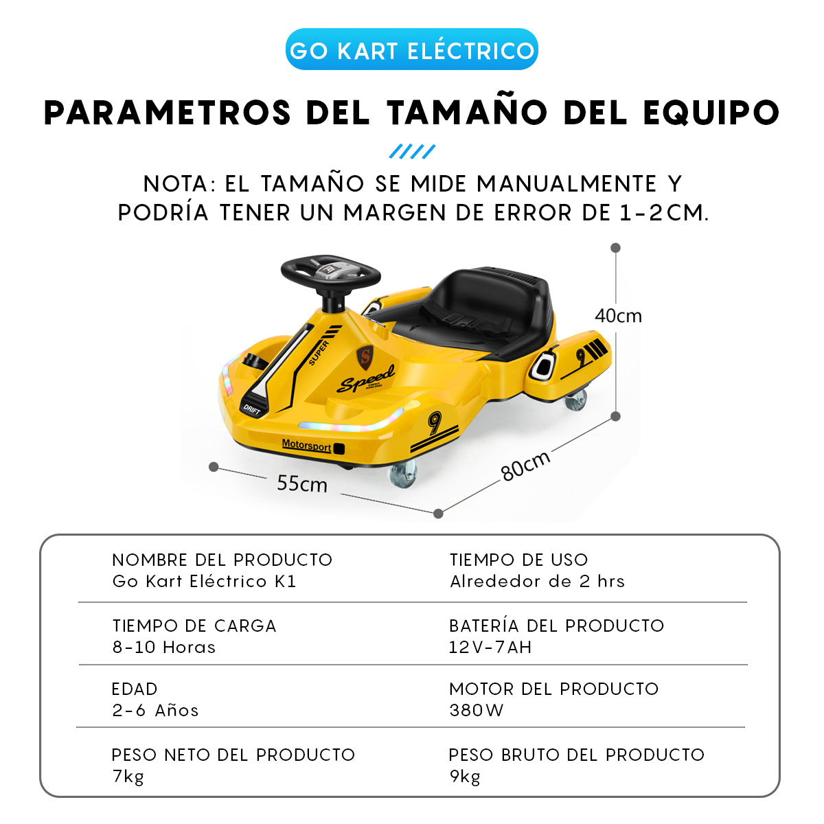 Foto 5 pulgar | Go Kart Eléctrico Infantil Honey Whale K1 Amarillo