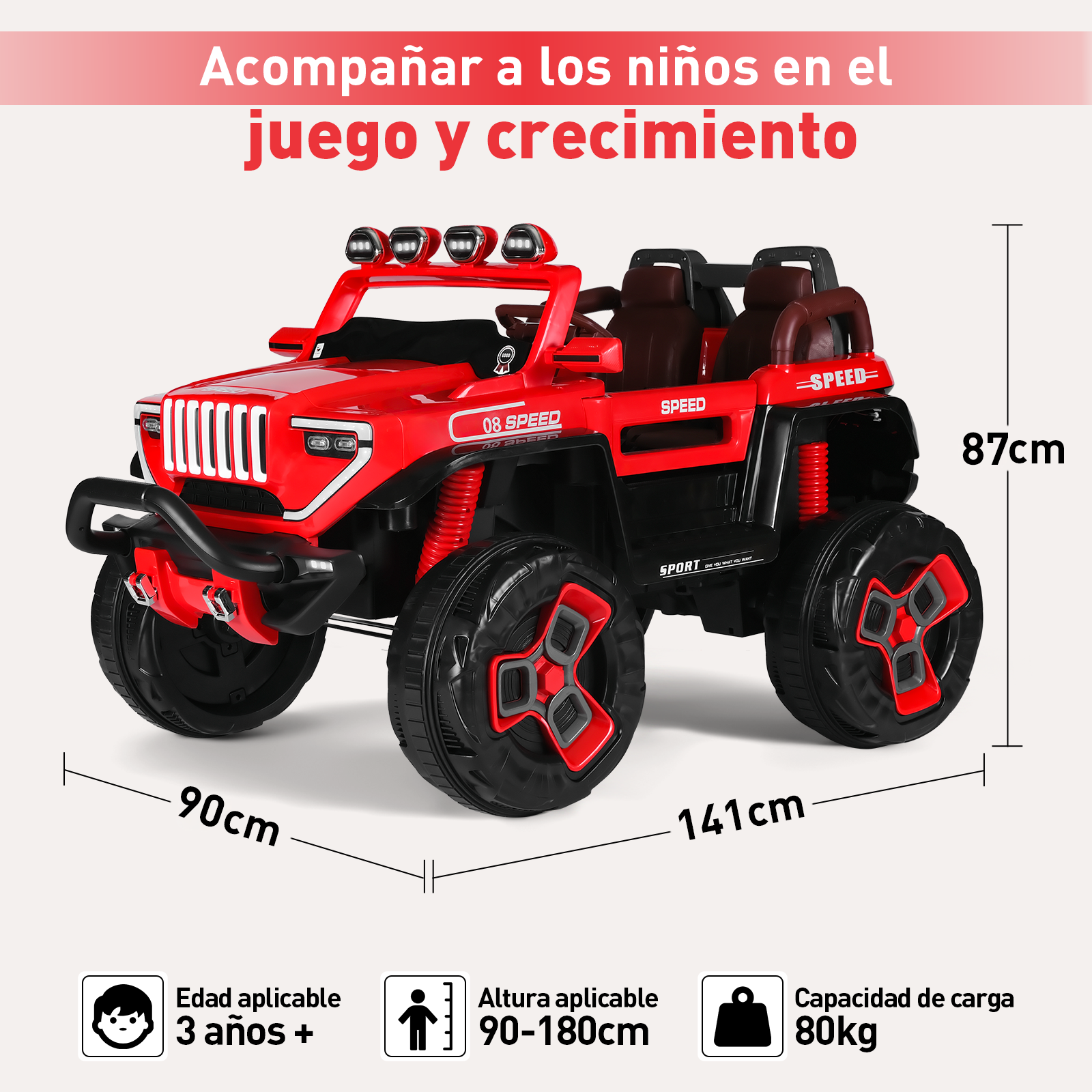 Foto 3 pulgar | Montable Electrico A Control Remoto Infantil Honey Whale Bdq-1200 Rojo