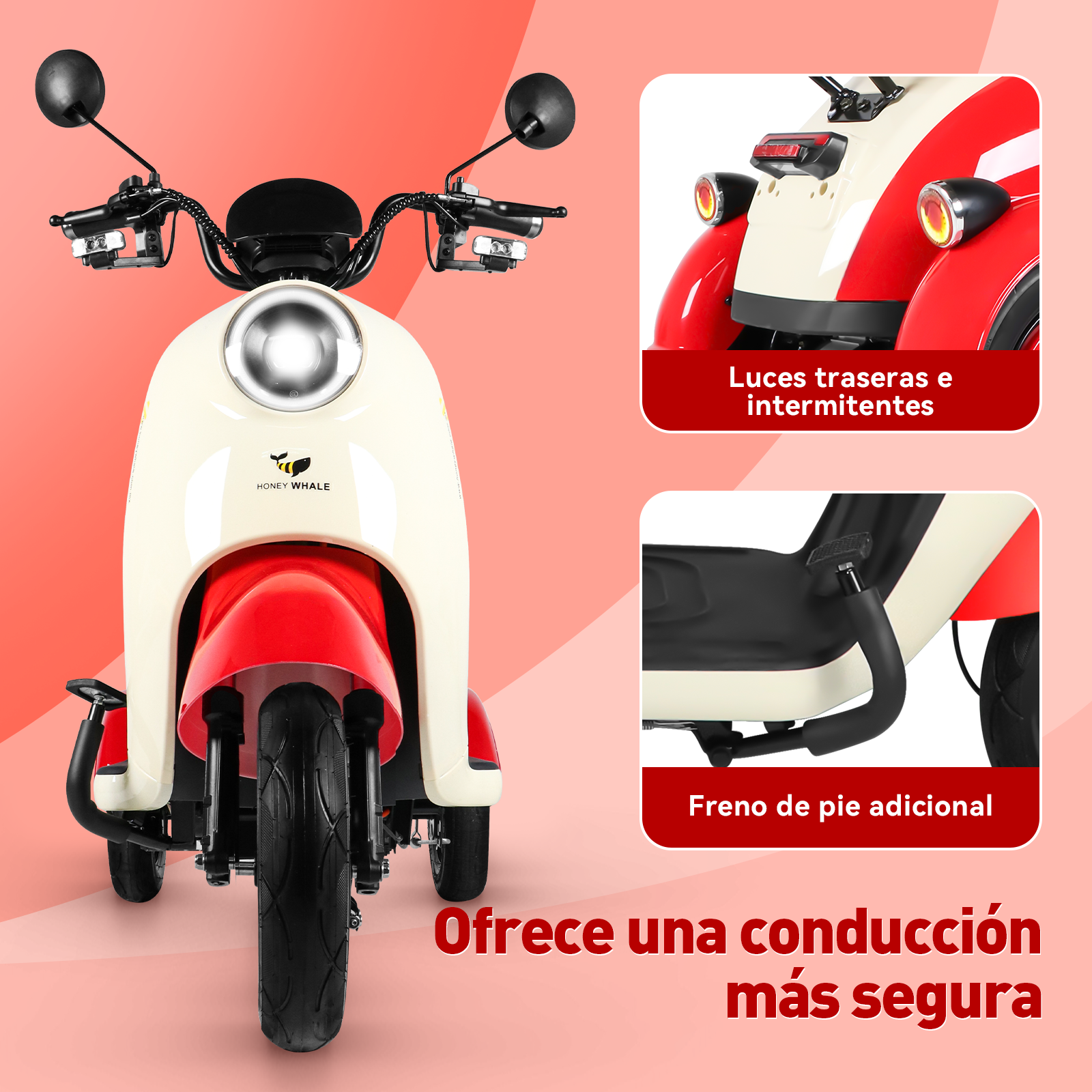 Foto 6 pulgar | Moto Bici Eléctrica 3 Ruedas Honey Whale V1 Roja