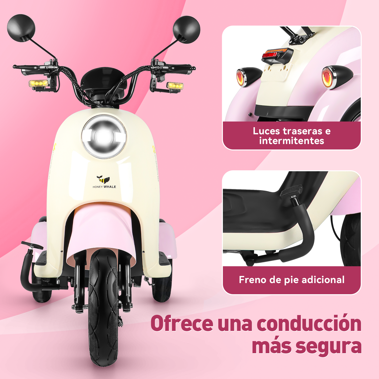 Foto 6 pulgar | Moto Bici Eléctrica 3 Ruedas Honey Whale V1 Rosa