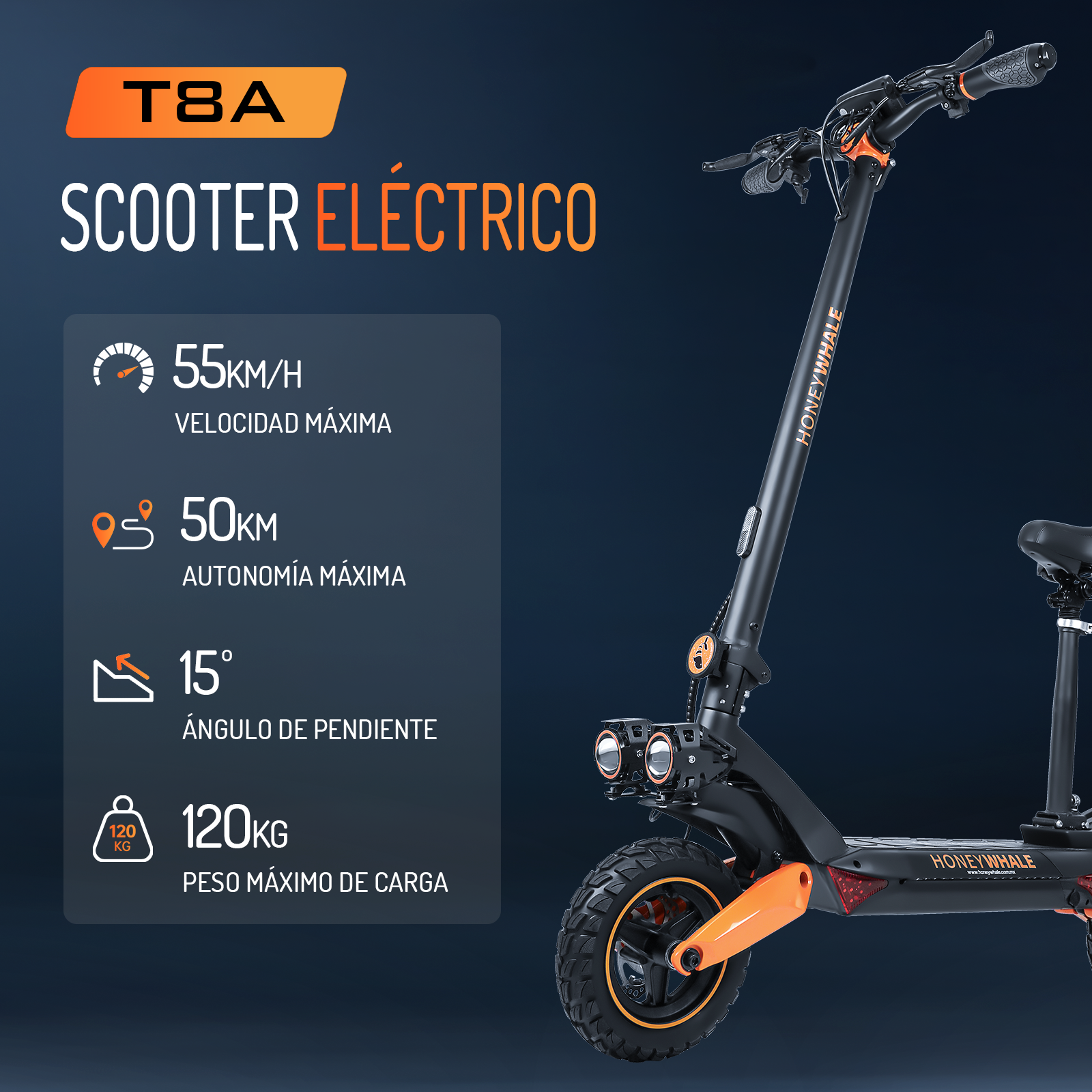 Foto 3 pulgar | Scooter Eléctrico Honey Whale T8-A Naranja