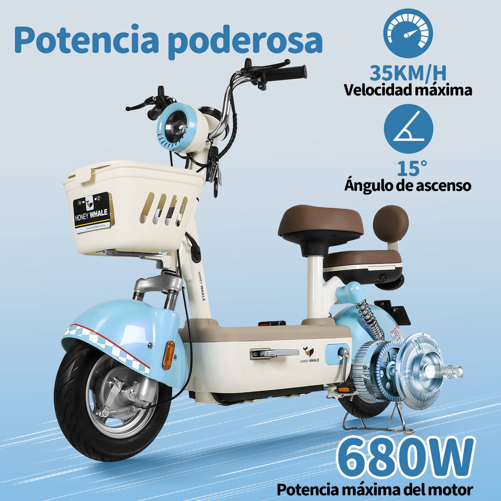 Foto 2 | Motobici Eléctrica Honey Whale U4s Azul