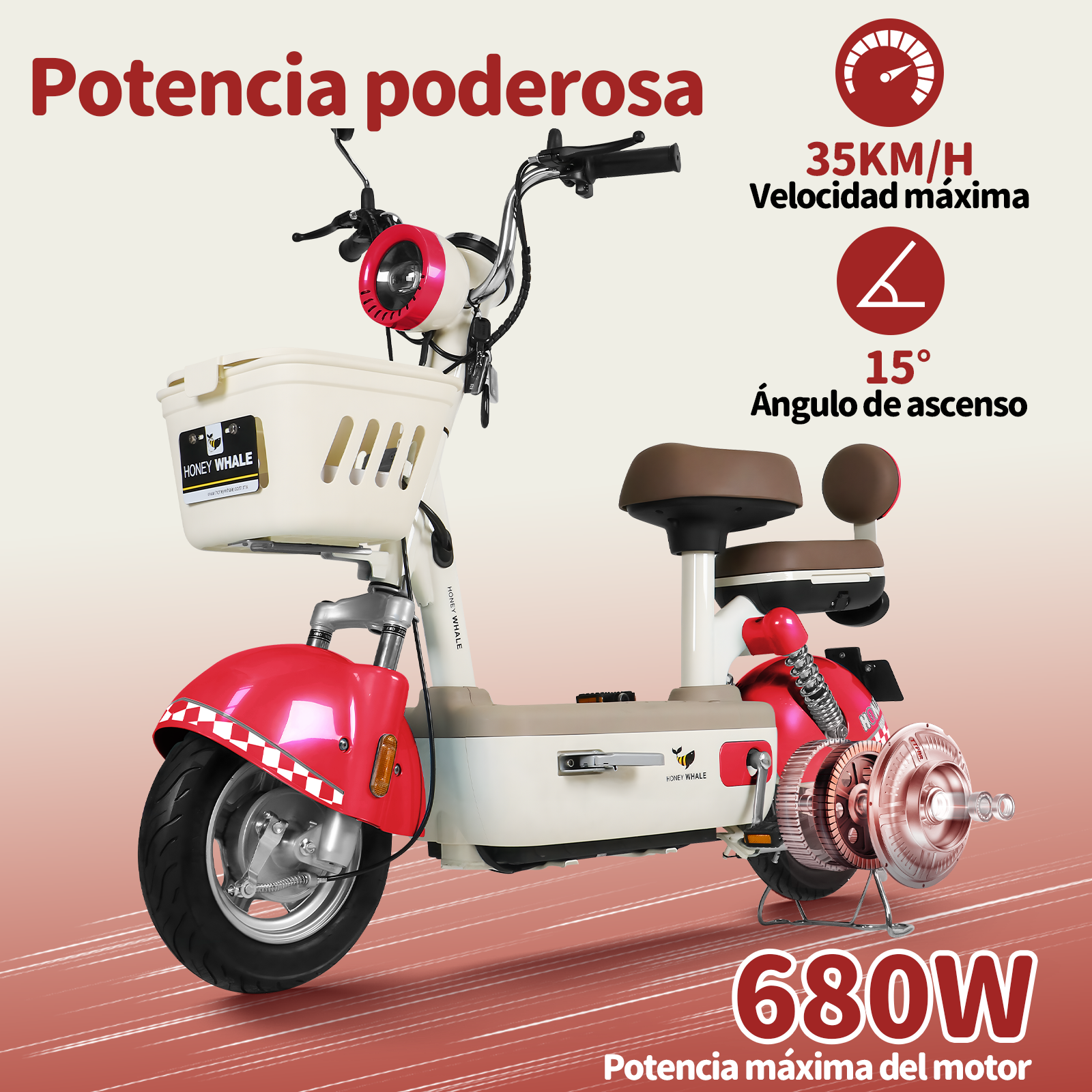 Foto 2 | Motobici Eléctrica Honey Whale U4s  Rojo