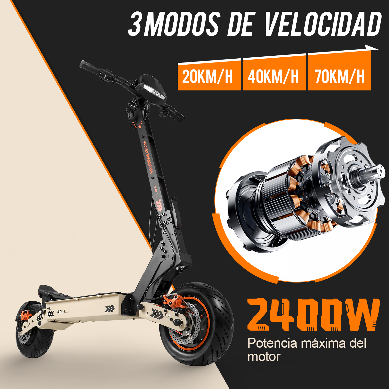 Foto 3 pulgar | Scooter Eléctrico Honey Whale H4 Naranja