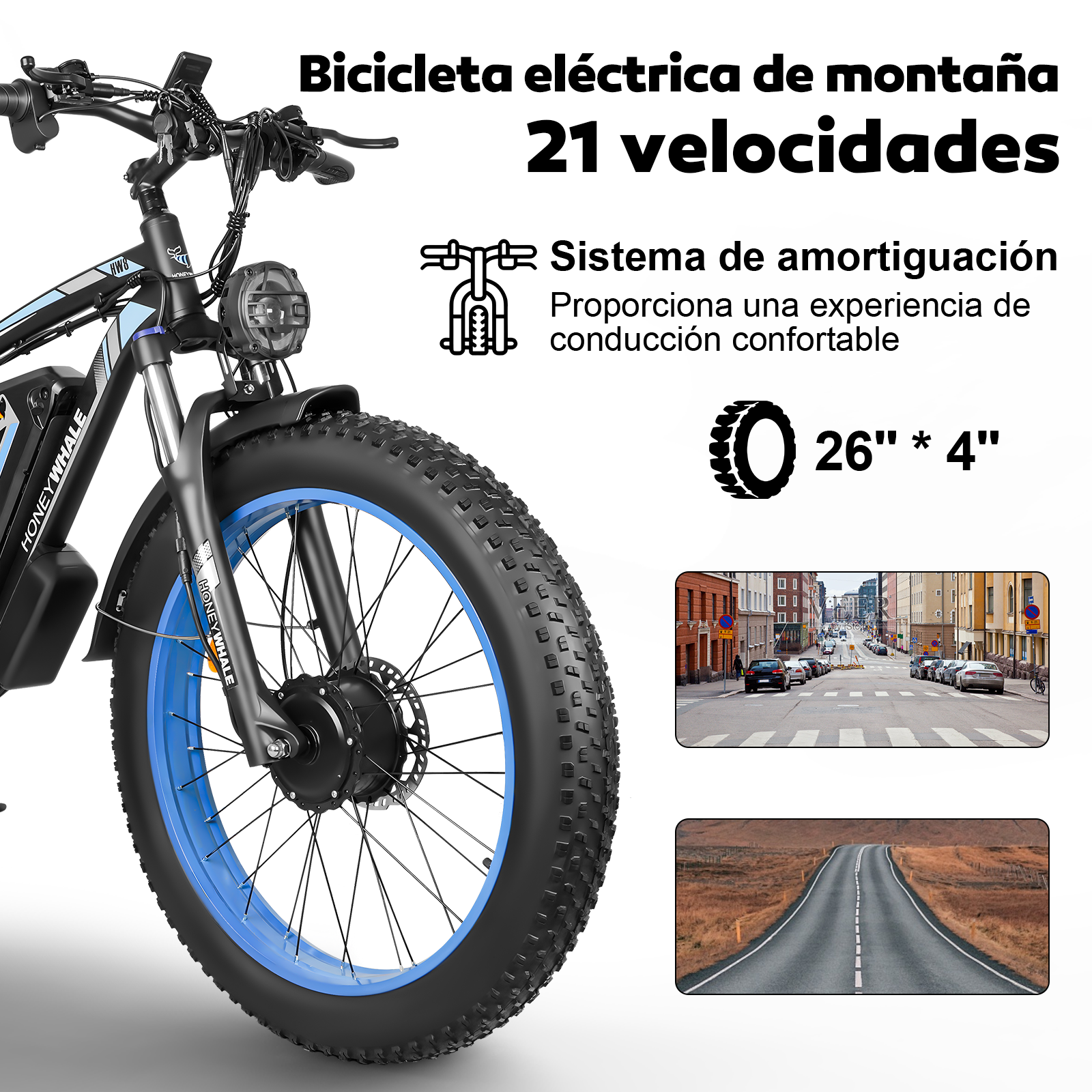 Foto 5 pulgar | Bicicleta Eléctrica De Montaña Honey Whale Bk08 Azul