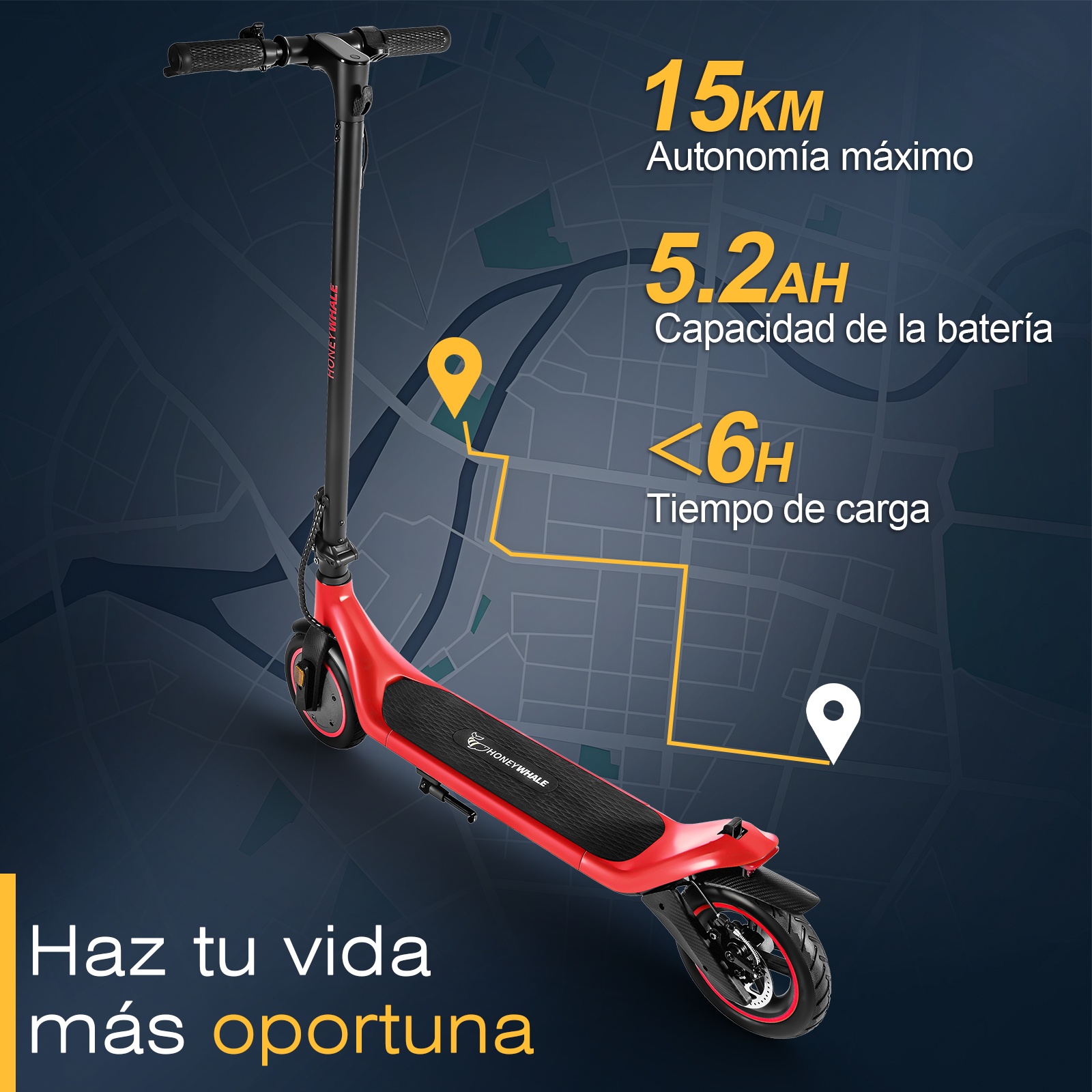 Foto 4 pulgar | Scooter Eléctrico Honey Whale M1 Rojo