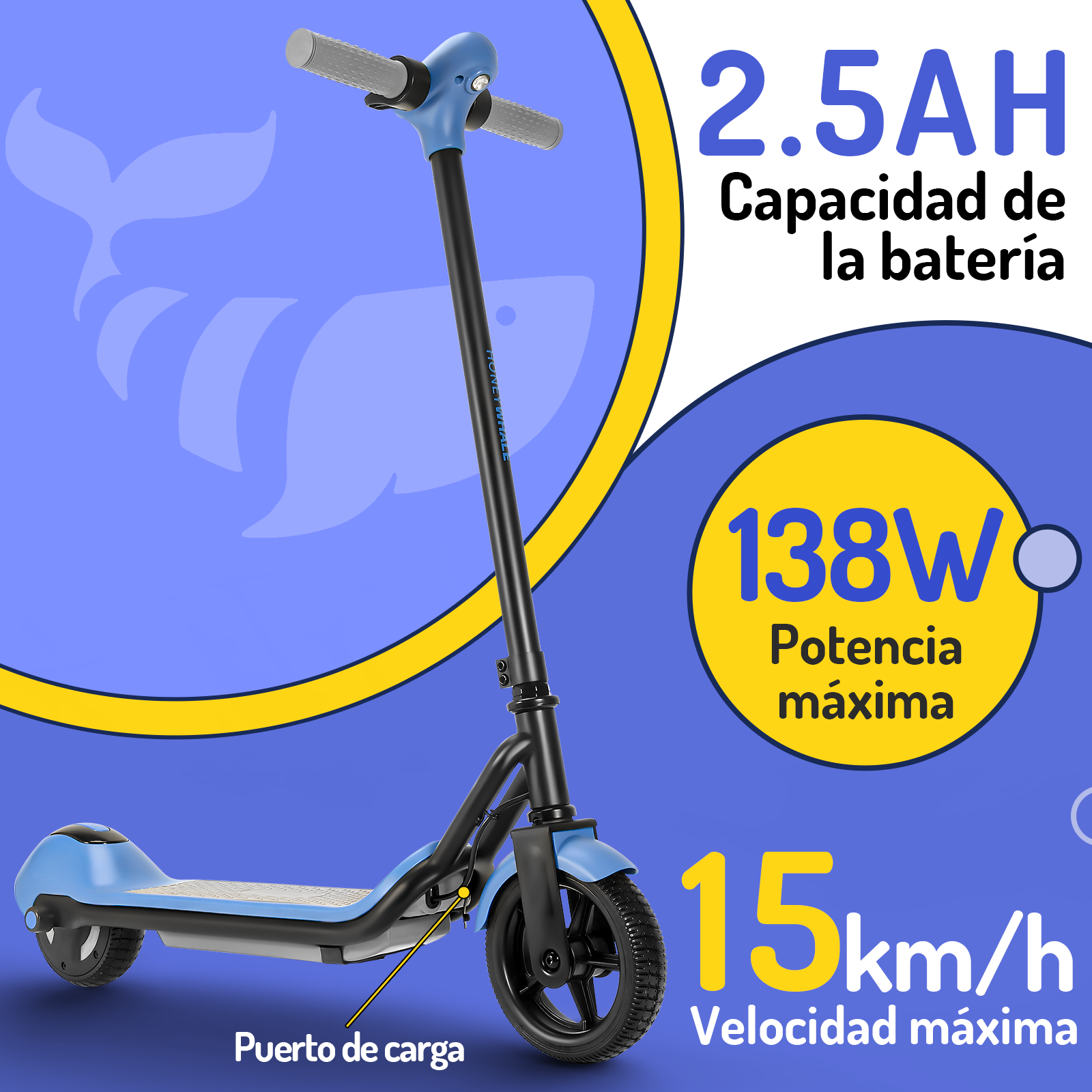 Foto 3 pulgar | Scooter Eléctrico Infantil Honey Whale E2 Azul