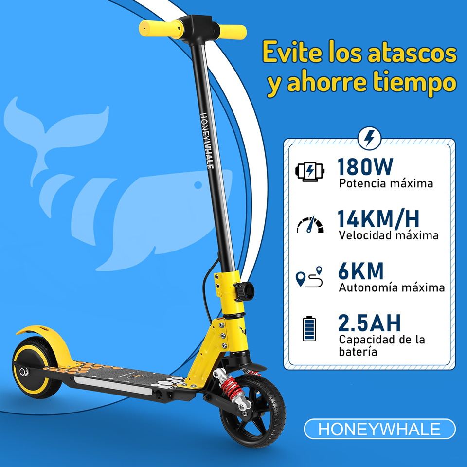 Foto 3 pulgar | Scooter Eléctrico Infantil Honey Whale E10s Amarillo