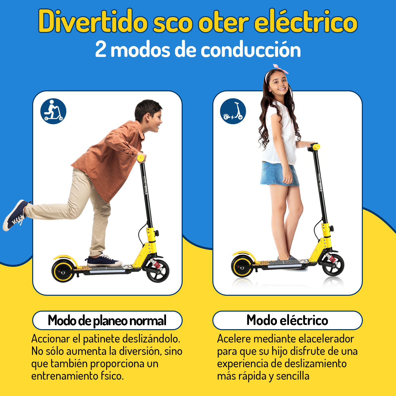 Foto 6 pulgar | Scooter Eléctrico Infantil Honey Whale E10s Amarillo