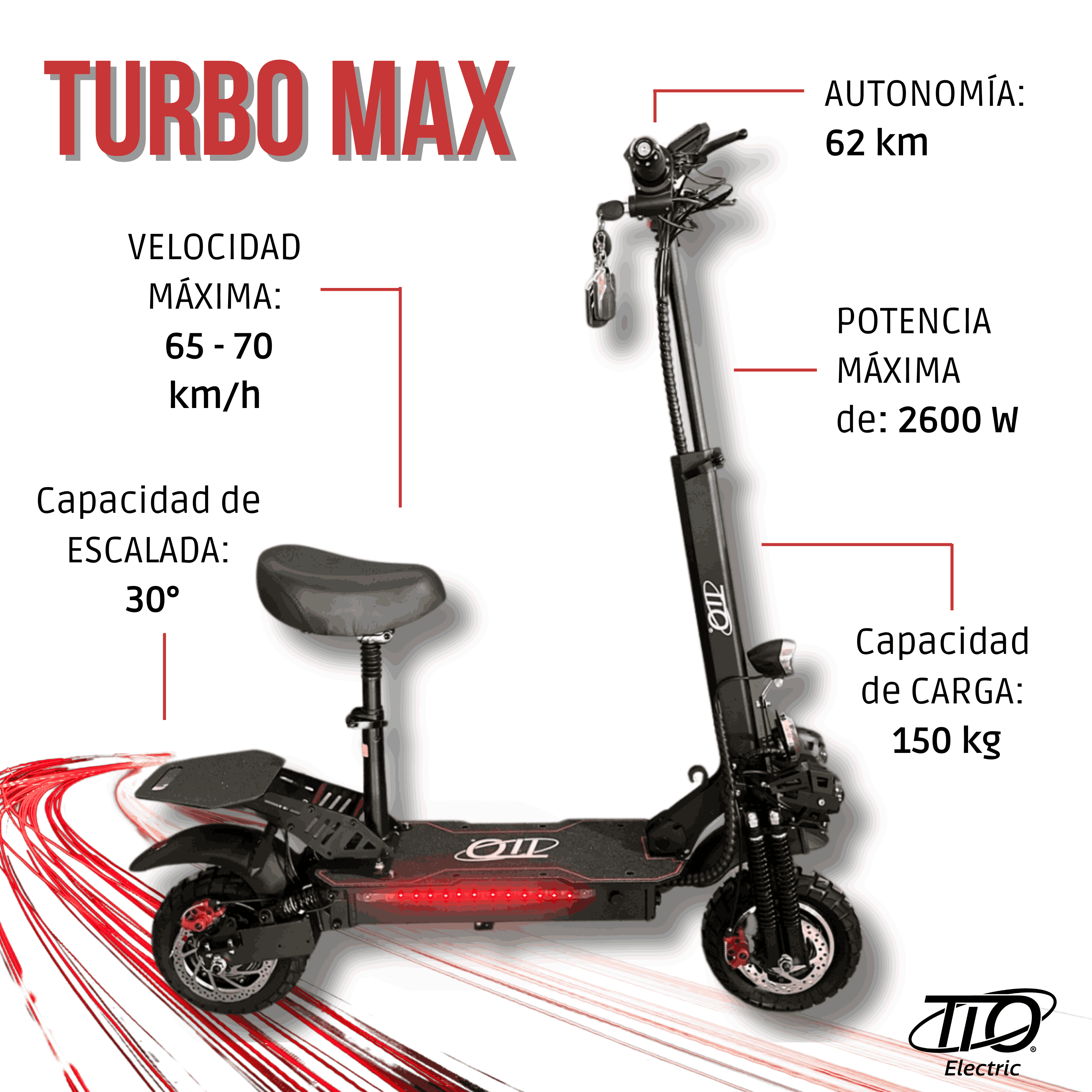 Foto 3 pulgar | Scooter Eléctrico Tio Turbo Max 2600w Patín Eléctrico Adulto