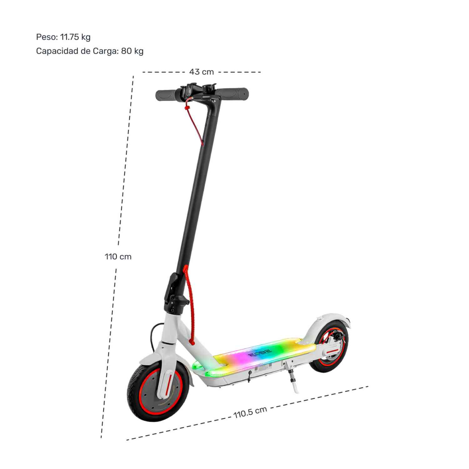 Foto 9 pulgar | Scooter Eléctrico Plegable E-BE LX30 Monopatín 500W Blanco LED