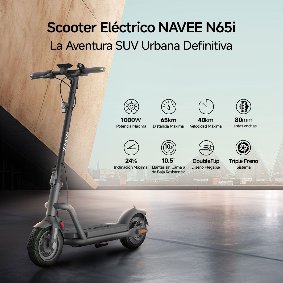 Foto 3 pulgar | Scooter Eléctrico Navee N65i 40km/h 65km 1000w Patín Eléctrico Plegable Para Adultos