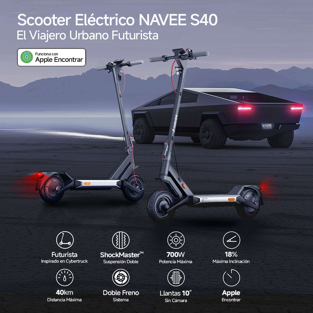 Foto 3 pulgar | Scooter Eléctrico Navee S40 Hasta 40km 32km/h 700w Eléctrico Patín Plegable Para Adultos