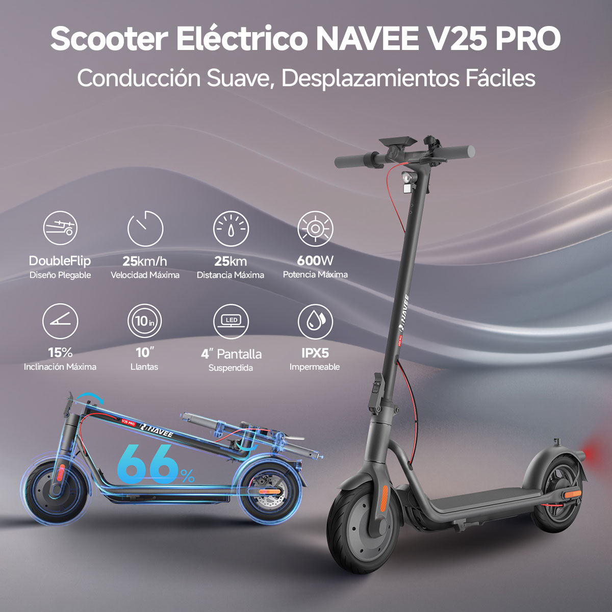 Foto 4 pulgar | Scooter Eléctrico Navee V25 Pro Velocidad 25km/h para Adulto