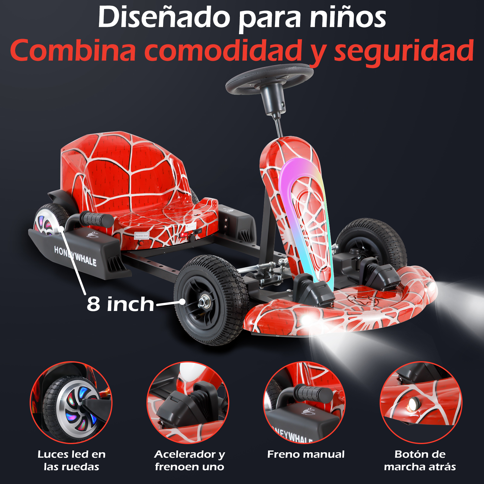 Foto 6 pulgar | Gokart Ajustable Infantil Honey Whale Jl009-05 Rojo