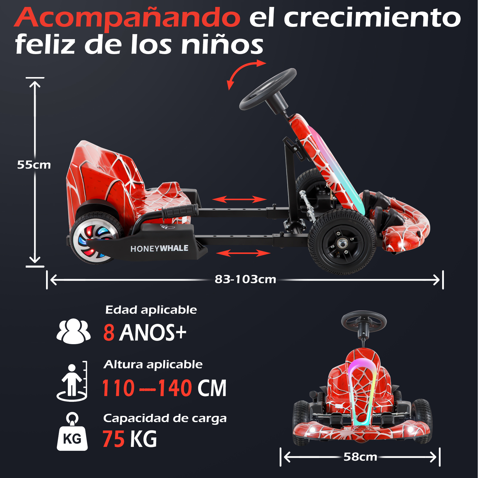 Foto 7 pulgar | Gokart Ajustable Infantil Honey Whale Jl009-05 Rojo