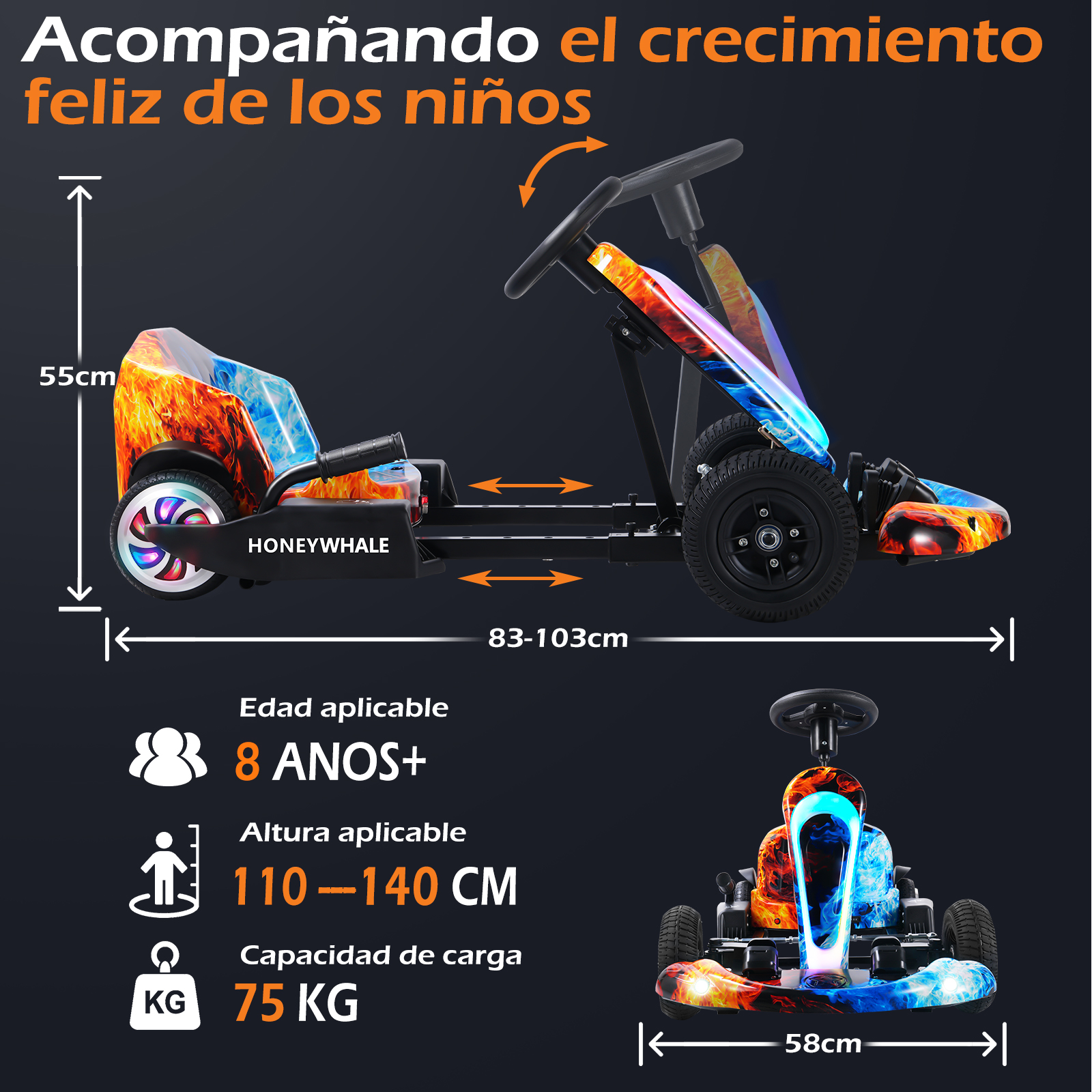 Foto 7 pulgar | Gokart Ajustable Infantil Honey Whale Jl009-05 Azul