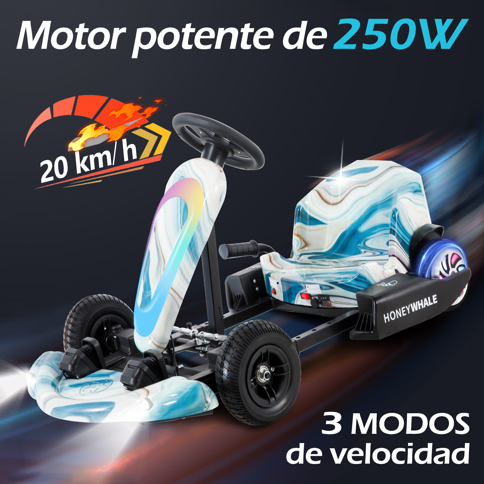 Foto 3 pulgar | Gokart Ajustable Infantil Honey Whale Jl009-05 Azul Claro