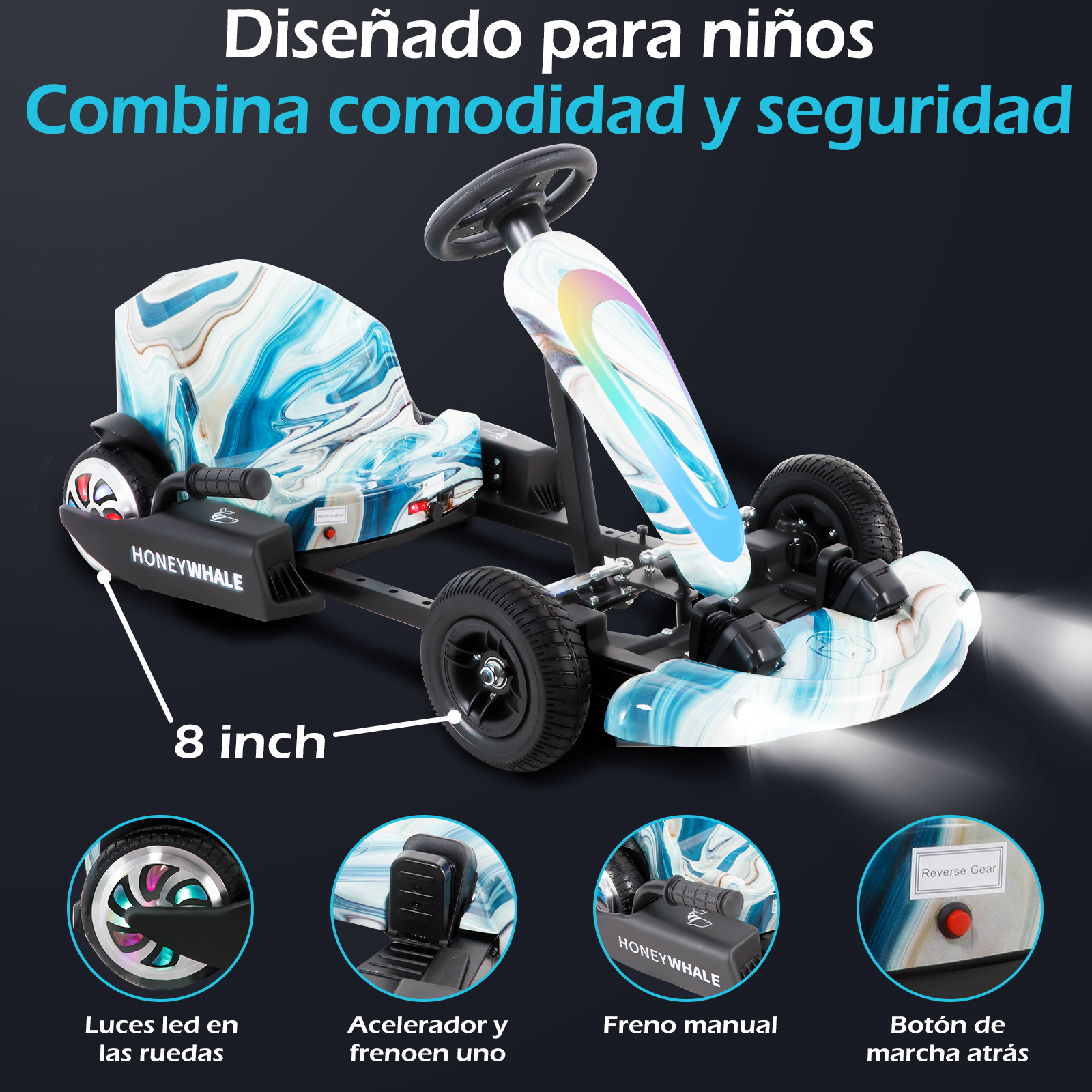 Foto 6 pulgar | Gokart Ajustable Infantil Honey Whale Jl009-05 Azul Claro