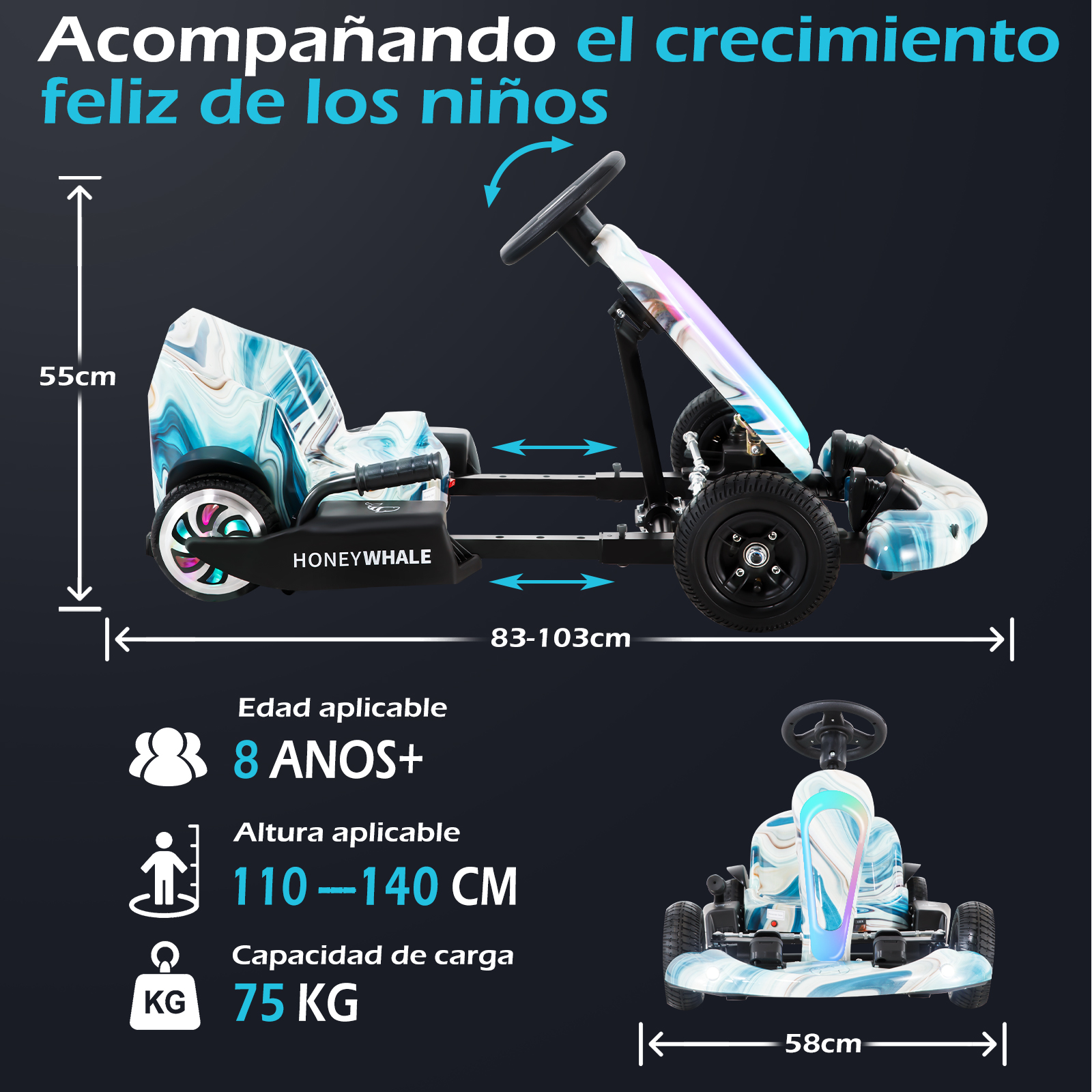 Foto 7 pulgar | Gokart Ajustable Infantil Honey Whale Jl009-05 Azul Claro