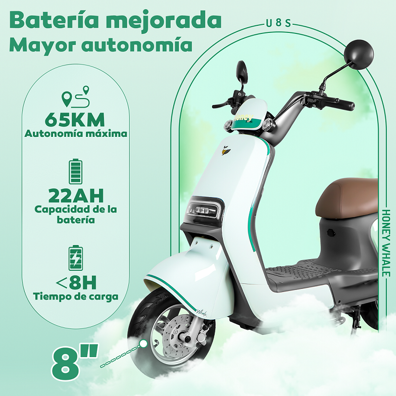 Foto 4 pulgar | Motobici Electrica Honey Whale U8s Verde