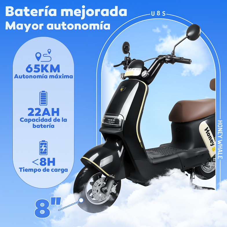 Foto 4 pulgar | Motobici Electrica Honey Whale U8s Negro